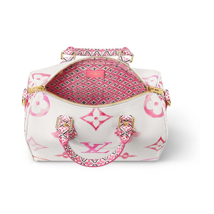 LOUIS VUITTON SpeedyBandoulière 25 限定水彩系列 可拆卸可调节肩带 涂层帆布 单肩斜挎手提包 女款 白色/粉色