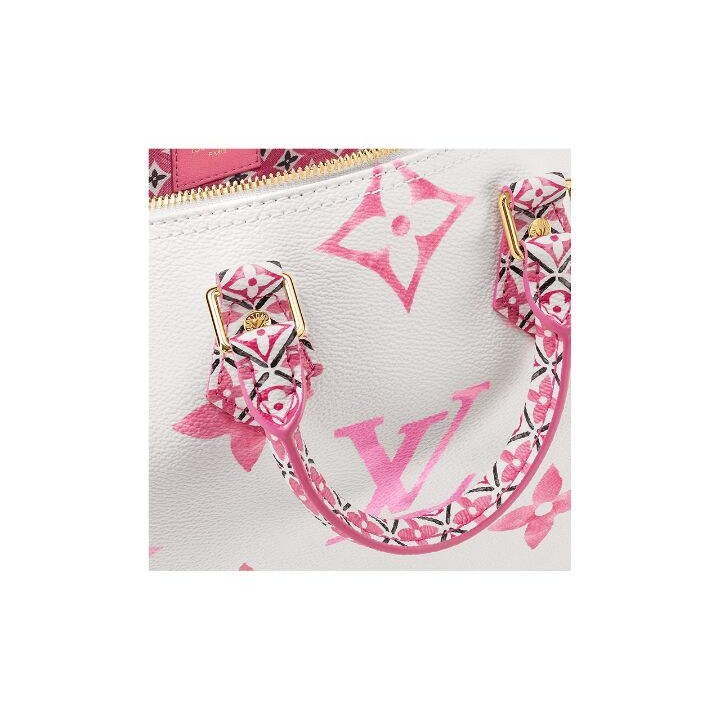 LOUIS VUITTON SpeedyBandoulière 25 限定水彩系列 可拆卸可调节肩带 涂层帆布 单肩斜挎手提包 女款 白色/粉色