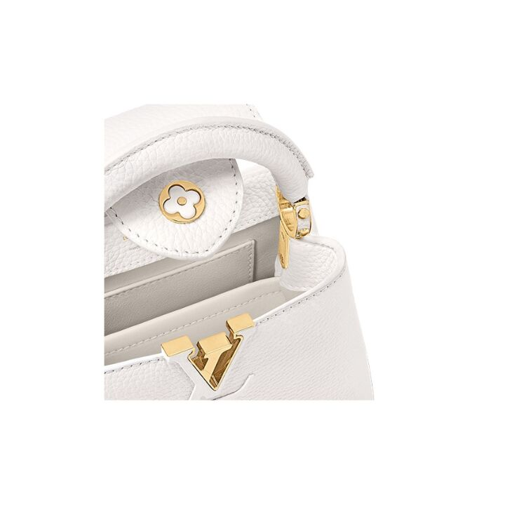 LOUIS VUITTON Capucines 字母徽标可拆卸肩带T Taurillon皮革 托特包Tote包购物袋单肩斜挎手提包 迷你 女款 白色