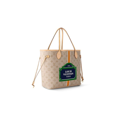 LOUIS VUITTON NEVERFULL MM 通体字母徽标 帆布拼牛皮饰边 托特包Tote包购物袋单肩手提包 中号 女款 棕色