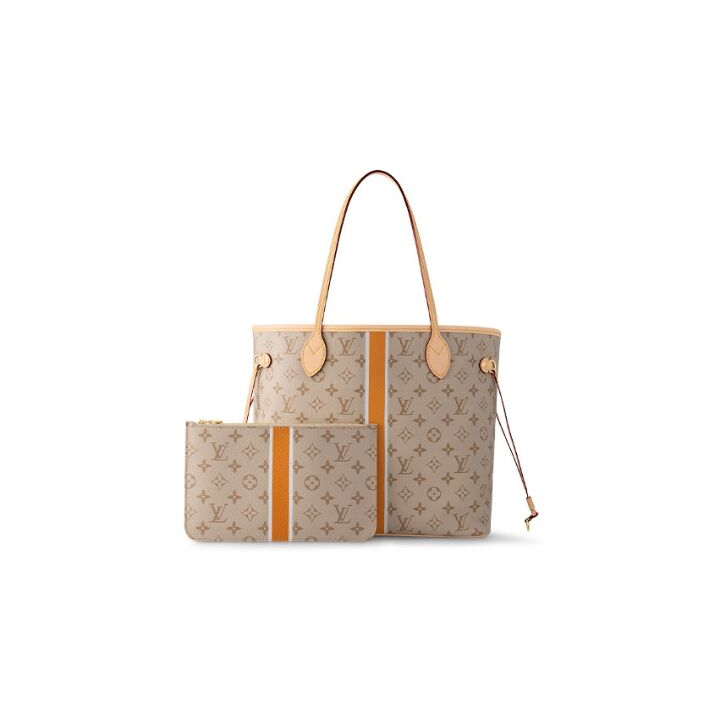 LOUIS VUITTON NEVERFULL MM 通体字母徽标 帆布拼牛皮饰边 托特包Tote包购物袋单肩手提包 中号 女款 棕色