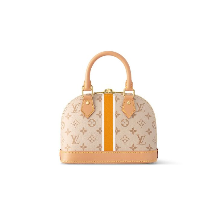 LOUIS VUITTON Alma BB 可拆卸肩带拉链开合字母印花 帆布拼牛皮饰边 单肩斜挎手提包 小号 女款 浅棕色