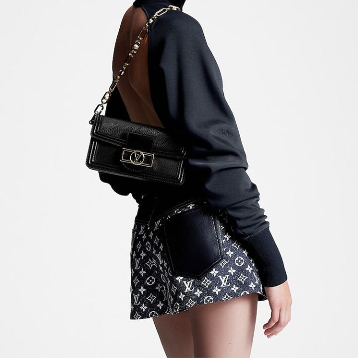 LOUIS VUITTON Dauphine 可拆卸可调节肩带拼色 牛皮革 手提斜挎单肩包 女款 黑色