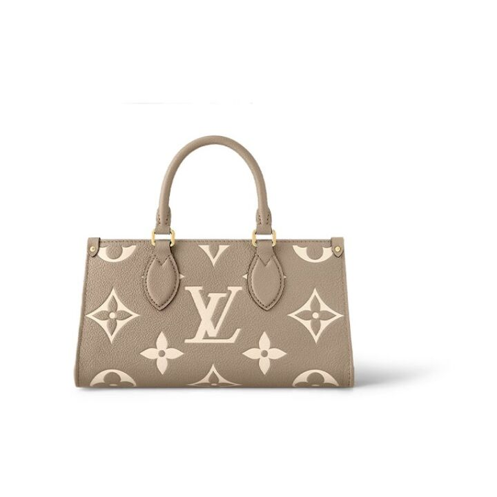 LOUIS VUITTON ONTHEGO 可拆卸可调节肩带字母徽标 粒面牛皮革 单肩斜挎手提包 小号 女款 灰色