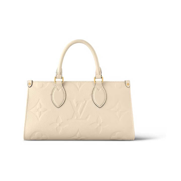 LOUIS VUITTON ONTHEGO East West 可拆卸可调节肩带铆钉包角压纹 粒面牛皮革 单肩斜挎手提包 女款 奶白色