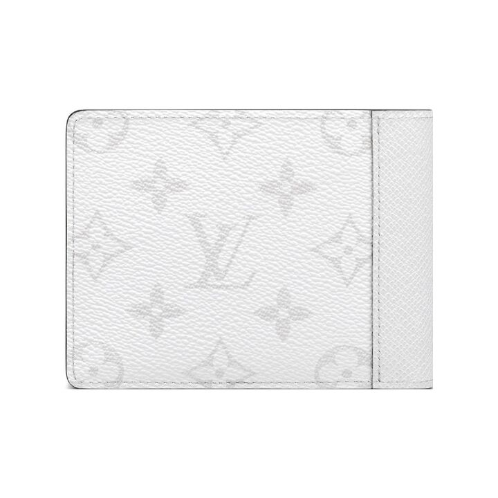 LOUIS VUITTON Multiple 图案印花翻盖开合 帆布拼牛皮 钱包 男款 白色