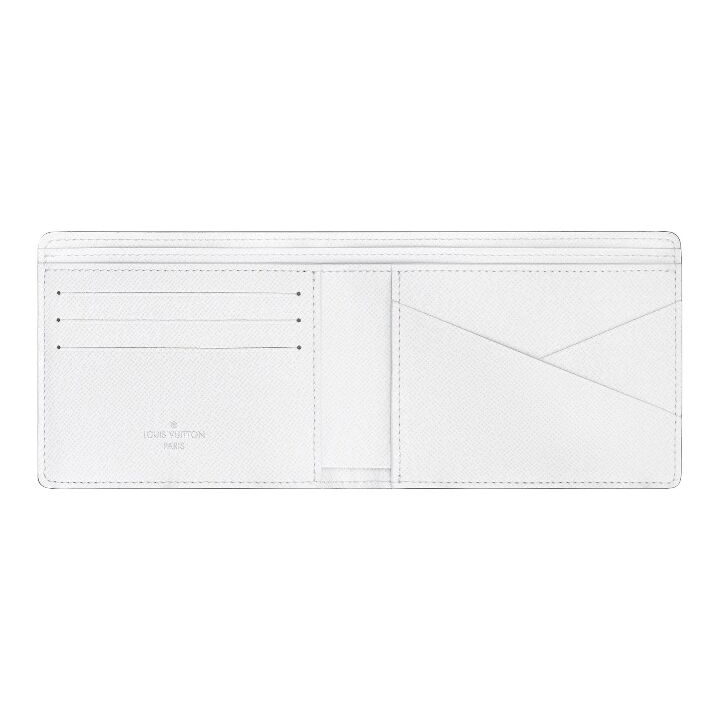 LOUIS VUITTON Multiple 图案印花翻盖开合 帆布拼牛皮 钱包 男款 白色