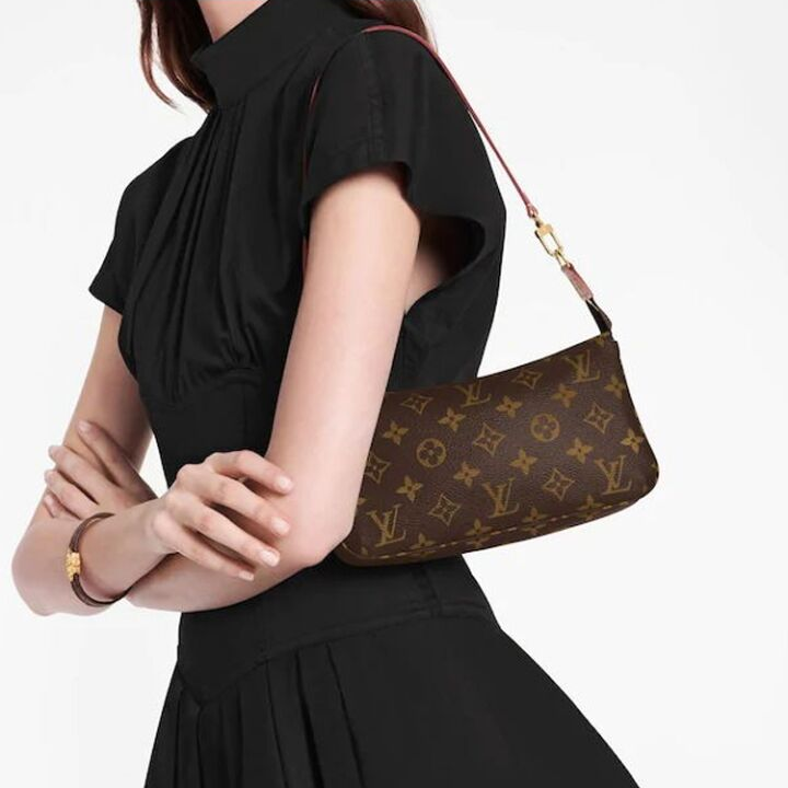 LOUIS VUITTON 大麻将 经典老花 帆布拼牛皮皮革饰边 腋下包手提单肩包 女款 棕色