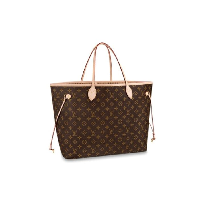 LOUIS VUITTON NEVERFULL GM 经典老花配色 涂层帆布拼牛皮 子母包Tote包购物袋手提单肩包 大号 女款 棕色 #浅褐色条纹内里#