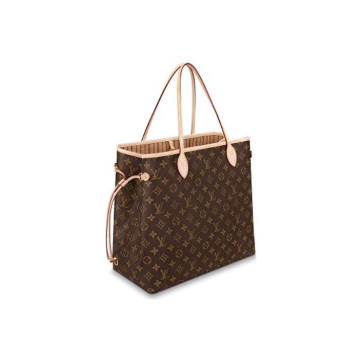 LOUIS VUITTON NEVERFULL GM 经典老花配色 涂层帆布拼牛皮 子母包Tote包购物袋手提单肩包 大号 女款 棕色 #浅褐色条纹内里#