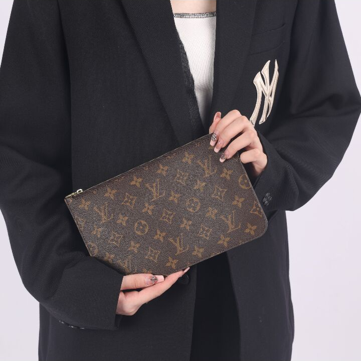 LOUIS VUITTON NEVERFULL GM 经典老花配色 涂层帆布拼牛皮 子母包Tote包购物袋手提单肩包 大号 女款 棕色 #浅褐色条纹内里#