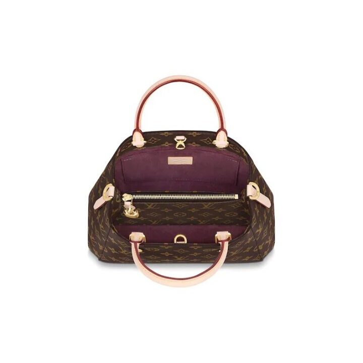 LOUIS VUITTON Montaigne BB 蒙田 经典老花优雅时尚实用便携酒红色超细纤维衬里 帆布 单肩斜挎手提包 小号 女款 棕色