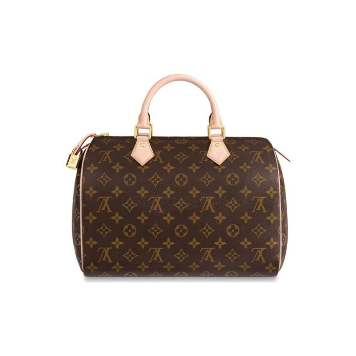 LOUIS VUITTON Speedy 30 优雅小巧时尚金色五金经典老花 涂层帆布拼牛皮革饰边 枕头包手提包 30 女款 棕色