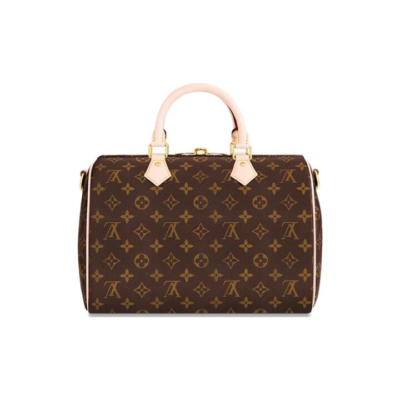 LOUIS VUITTON Speedy 30 标志性造型翻卷手柄刻字挂锁可拆卸调节肩带 涂层帆布拼光滑牛皮 枕头包单肩斜挎手提包 女款 棕色