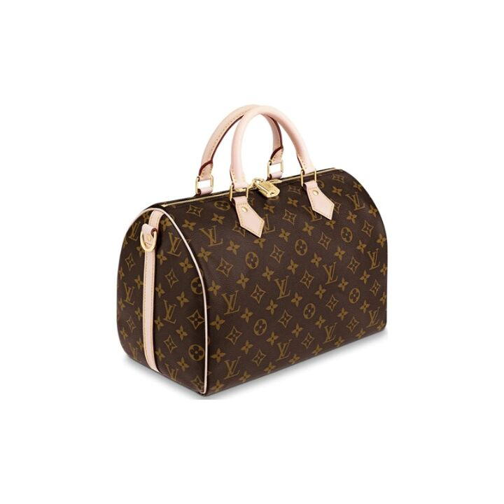 LOUIS VUITTON Speedy 30 标志性造型翻卷手柄刻字挂锁可拆卸调节肩带 涂层帆布拼光滑牛皮 枕头包单肩斜挎手提包 女款 棕色