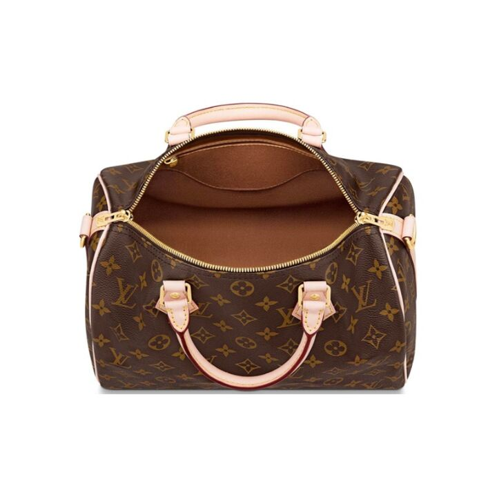 LOUIS VUITTON Speedy 30 标志性造型翻卷手柄刻字挂锁可拆卸调节肩带 涂层帆布拼光滑牛皮 枕头包单肩斜挎手提包 女款 棕色