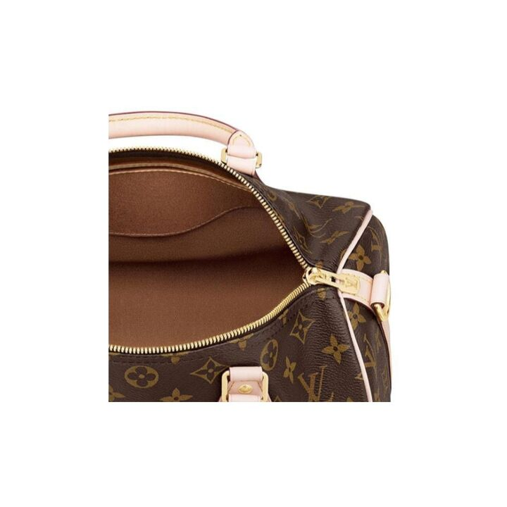 LOUIS VUITTON Speedy 30 标志性造型翻卷手柄刻字挂锁可拆卸调节肩带 涂层帆布拼光滑牛皮 枕头包单肩斜挎手提包 女款 棕色