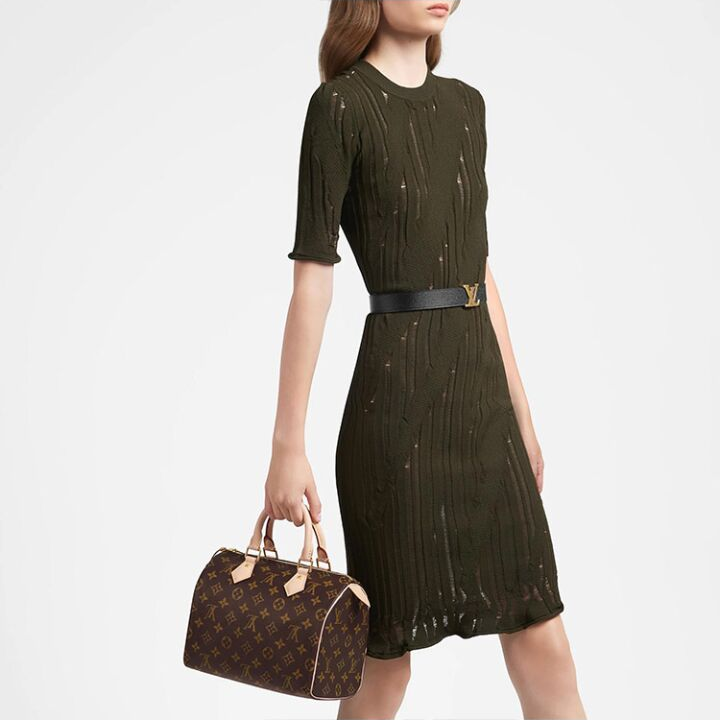 LOUIS VUITTON Speedy 30 标志性造型翻卷手柄刻字挂锁可拆卸调节肩带 涂层帆布拼光滑牛皮 枕头包单肩斜挎手提包 女款 棕色