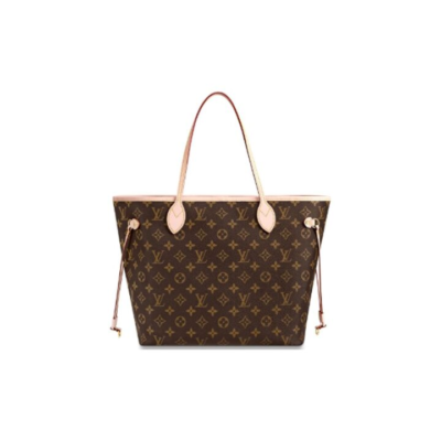 LOUIS VUITTON NEVERFULL MM 老花配色 涂层帆布拼牛皮饰边 托特包Tote包购物袋单肩手提包 中号 女款 棕色 #正红色内里#