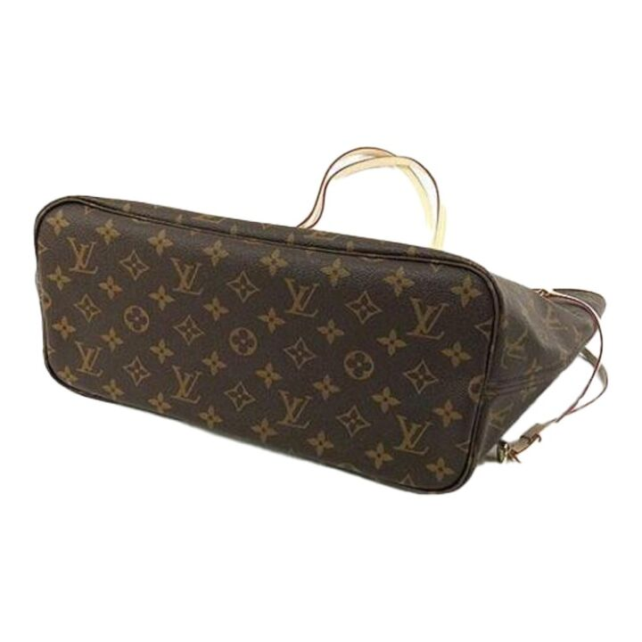 LOUIS VUITTON NEVERFULL MM 老花配色 涂层帆布拼牛皮饰边 托特包Tote包购物袋单肩手提包 中号 女款 棕色 #正红色内里#