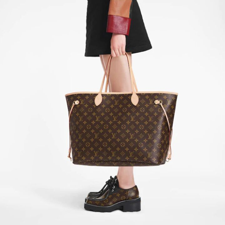 LOUIS VUITTON NEVERFULL GM 经典老花 涂层帆布拼牛皮革饰边 包子母包Tote包购物袋单肩手提包 大号 女款 棕色 #牡丹粉内里#