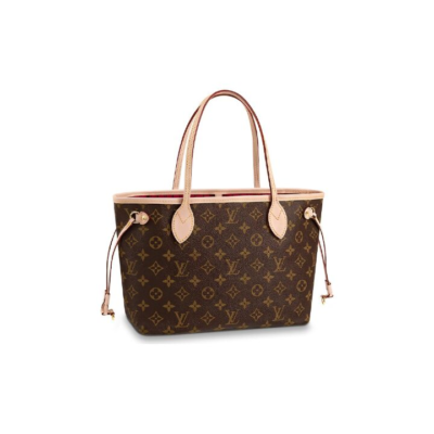 LOUIS VUITTON NEVERFULL PM 老花涂层 帆布拼牛皮 子母包Tote包购物袋手提单肩包 小号 女款 棕色 #粉色内里#