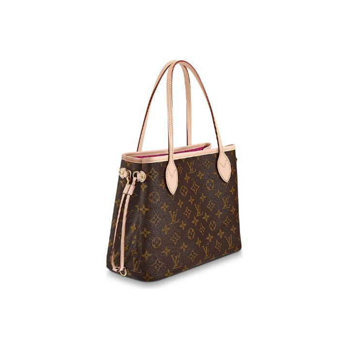 LOUIS VUITTON NEVERFULL PM 老花涂层 帆布拼牛皮 子母包Tote包购物袋手提单肩包 小号 女款 棕色 #粉色内里#