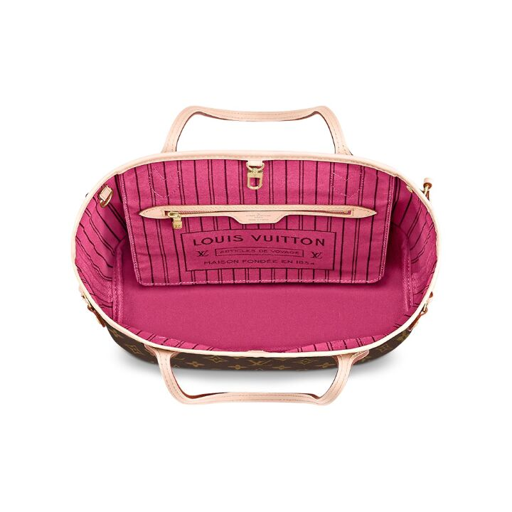 LOUIS VUITTON NEVERFULL PM 老花涂层 帆布拼牛皮 子母包Tote包购物袋手提单肩包 小号 女款 棕色 #粉色内里#