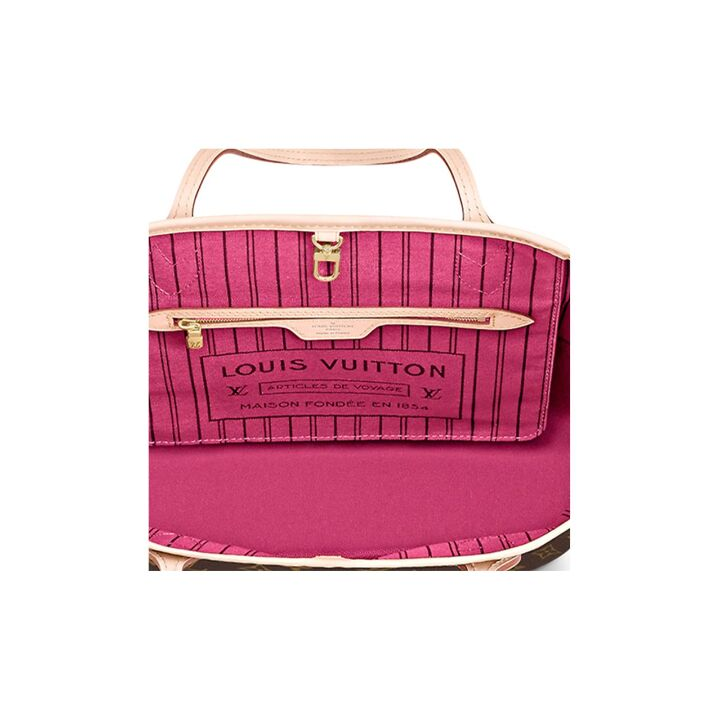 LOUIS VUITTON NEVERFULL PM 老花涂层 帆布拼牛皮 子母包Tote包购物袋手提单肩包 小号 女款 棕色 #粉色内里#