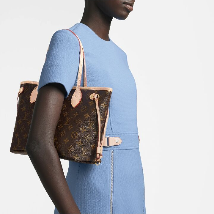 LOUIS VUITTON NEVERFULL PM 老花涂层 帆布拼牛皮 子母包Tote包购物袋手提单肩包 小号 女款 棕色 #粉色内里#