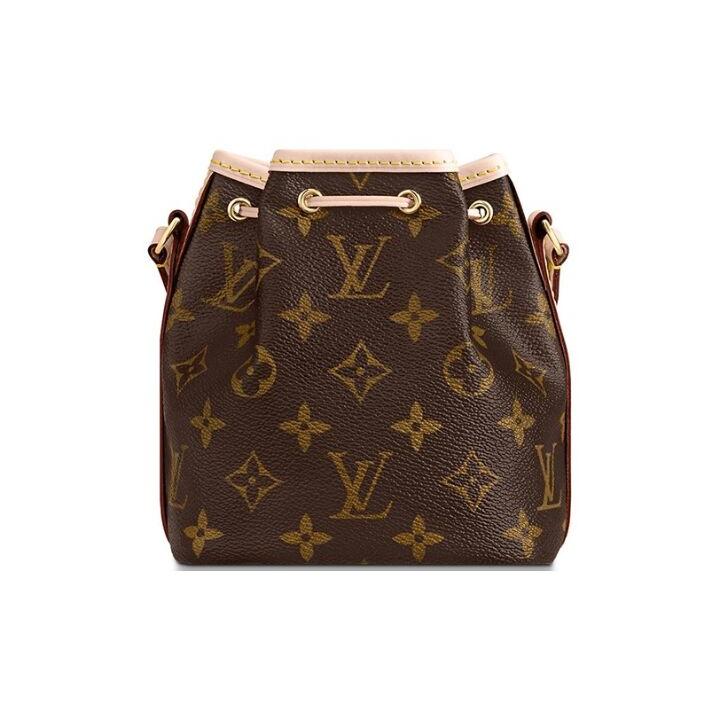 LOUIS VUITTON NOE 经典老花 牛皮拼帆布 水桶包绳单肩斜挎包 超迷你 女款 棕色
