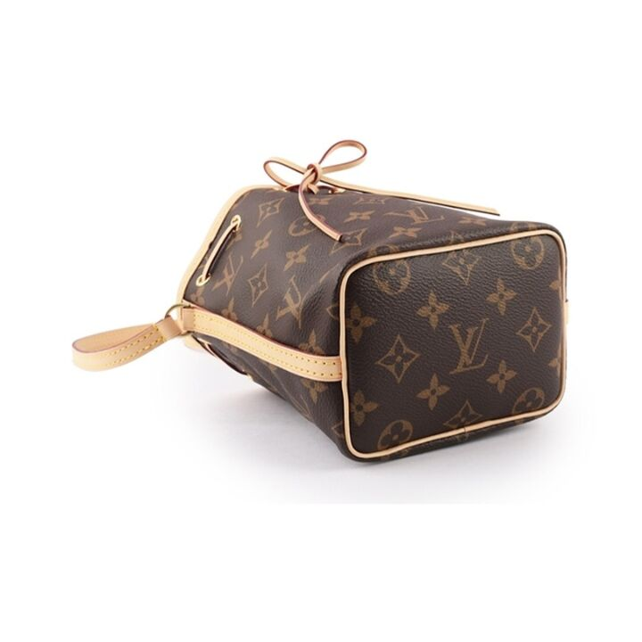 LOUIS VUITTON NOE 经典老花 牛皮拼帆布 水桶包绳单肩斜挎包 超迷你 女款 棕色