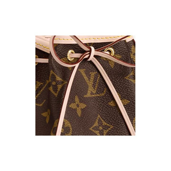 LOUIS VUITTON NOE 经典老花 牛皮拼帆布 水桶包绳单肩斜挎包 超迷你 女款 棕色