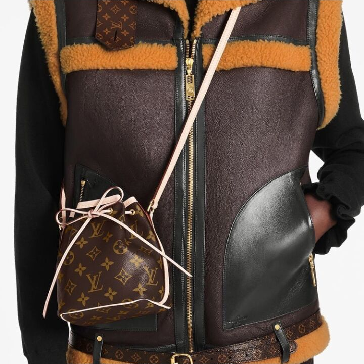 LOUIS VUITTON NOE 经典老花 牛皮拼帆布 水桶包绳单肩斜挎包 超迷你 女款 棕色