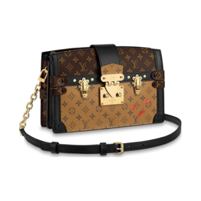 LOUIS VUITTON Trunk Clutch 经典老花印花可拆卸肩带 涂层帆布拼小牛皮饰边 盒子包小方包链条包手拿单肩斜挎包 女款 棕色 礼物