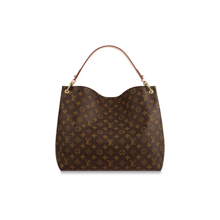 LOUIS VUITTON Graceful MM 经典老花满印磁扣开合 涂层帆布拼牛皮革饰边 单肩包手提包 中号 女款 棕色老花