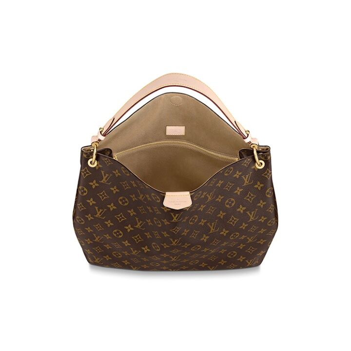 LOUIS VUITTON Graceful MM 经典老花满印磁扣开合 涂层帆布拼牛皮革饰边 单肩包手提包 中号 女款 棕色老花