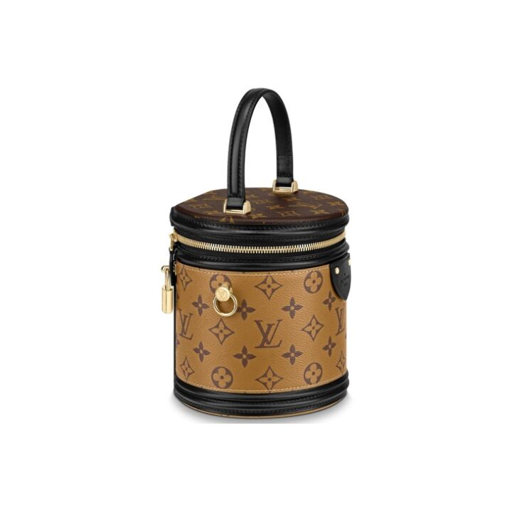 LOUIS VUITTON Cannes 经典老花发财桶 涂层帆布拼牛皮饰边 水桶包手提单肩斜挎包 小号 女款 棕色