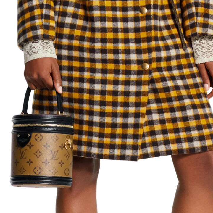 LOUIS VUITTON Cannes 经典老花发财桶 涂层帆布拼牛皮饰边 水桶包手提单肩斜挎包 小号 女款 棕色