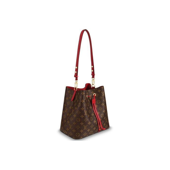 LOUIS VUITTON NONO 经典老花 帆布拼牛皮饰边 水桶包束绳包 手提单肩斜挎包 女款 棕色/ 红色