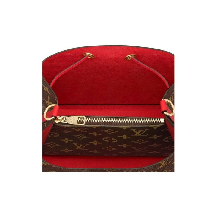 LOUIS VUITTON NONO 经典老花 帆布拼牛皮饰边 水桶包束绳包 手提单肩斜挎包 女款 棕色/ 红色
