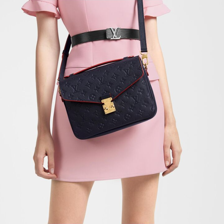 LOUIS VUITTON Pochette Metis 老花压纹 牛皮 邮差包手提单肩斜挎包 女款 深海蓝拼红色