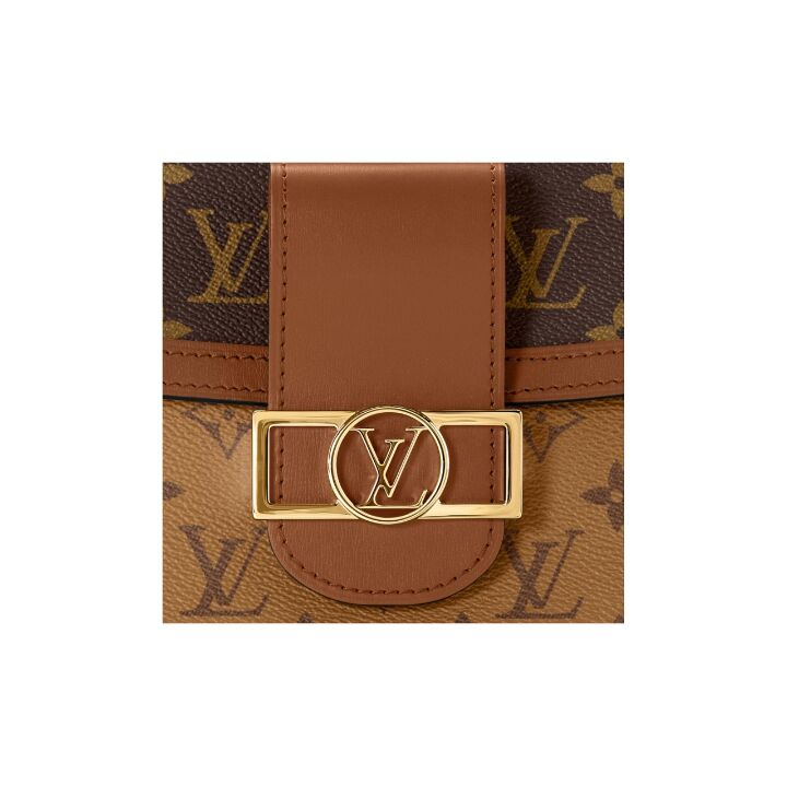 LOUIS VUITTON Dauphine MM 链条老花 涂层帆布拼牛皮饰边 手提单肩斜挎包 中号 女款 棕色