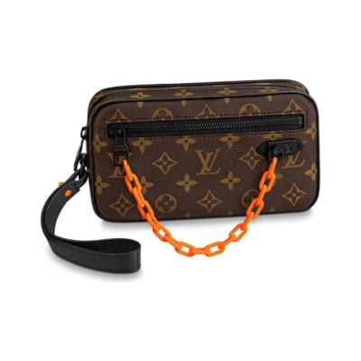 LOUIS VUITTON Damier拉链 Infini皮革牛皮内里 手拿包钱包 大号 男款 黑色