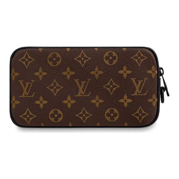 LOUIS VUITTON Pochette Volga 老花满印拉链开合 织物拼帆布 手腕包手拿包 男款 棕色