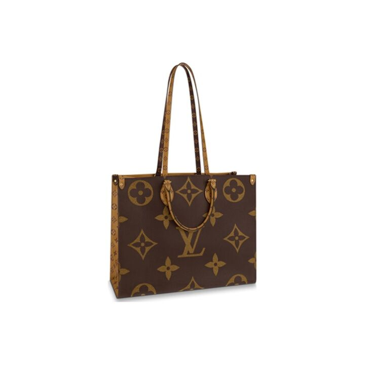 LOUIS VUITTON ONTHEGO GM#老花肩带#经典标志性Logo老花满印 涂层帆布 托特包Tote包购物袋单肩手提包 大号 女款 棕色/焦糖色拼色
