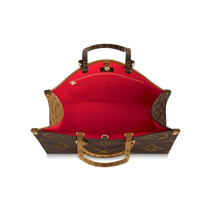 LOUIS VUITTON ONTHEGO GM#老花肩带#经典标志性Logo老花满印 涂层帆布 托特包Tote包购物袋单肩手提包 大号 女款 棕色/焦糖色拼色