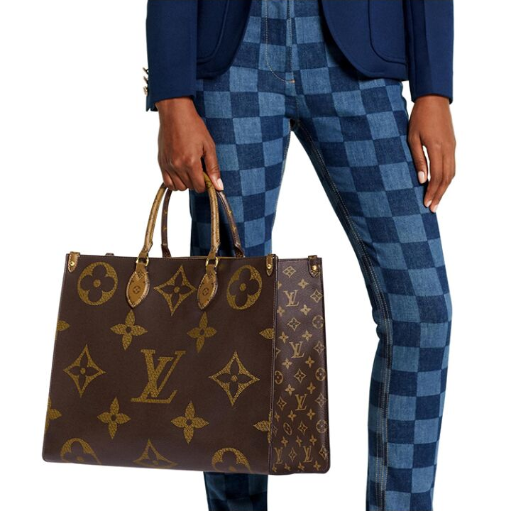 LOUIS VUITTON ONTHEGO GM#老花肩带#经典标志性Logo老花满印 涂层帆布 托特包Tote包购物袋单肩手提包 大号 女款 棕色/焦糖色拼色