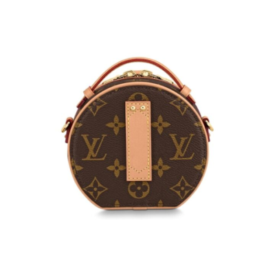 LOUIS VUITTON  Petite Boite Chapeau 经典老花满印拉链开合 涂层帆布拼皮革饰边 圆饼包单肩斜挎包 迷你 女款 棕色