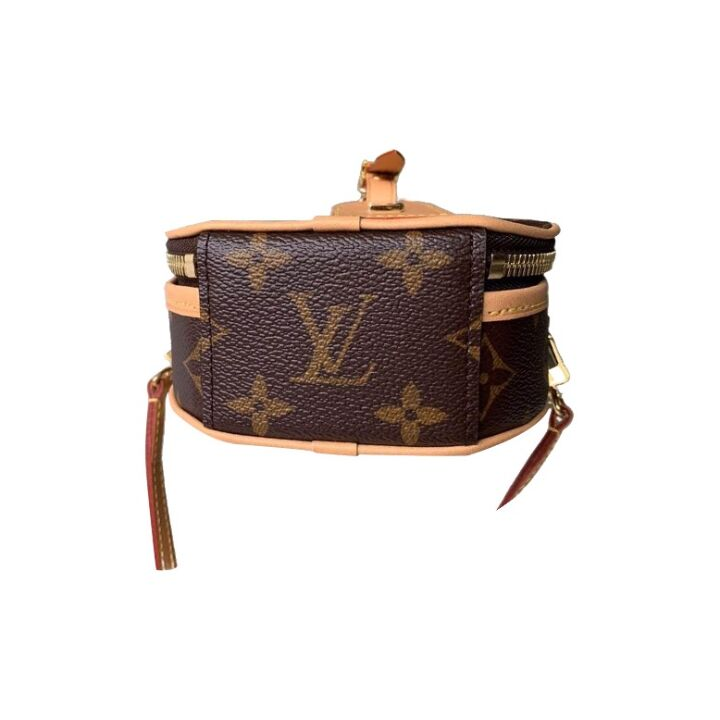 LOUIS VUITTON  Petite Boite Chapeau 经典老花满印拉链开合 涂层帆布拼皮革饰边 圆饼包单肩斜挎包 迷你 女款 棕色